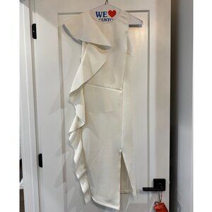 NWT ASOS white sleeveless bodycon midi dress, ruffle detail, Size 0